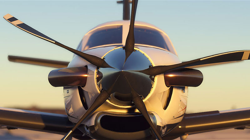 A screenshot from Microsoft Flight Simulator depicting a plane preparing for takeoff.