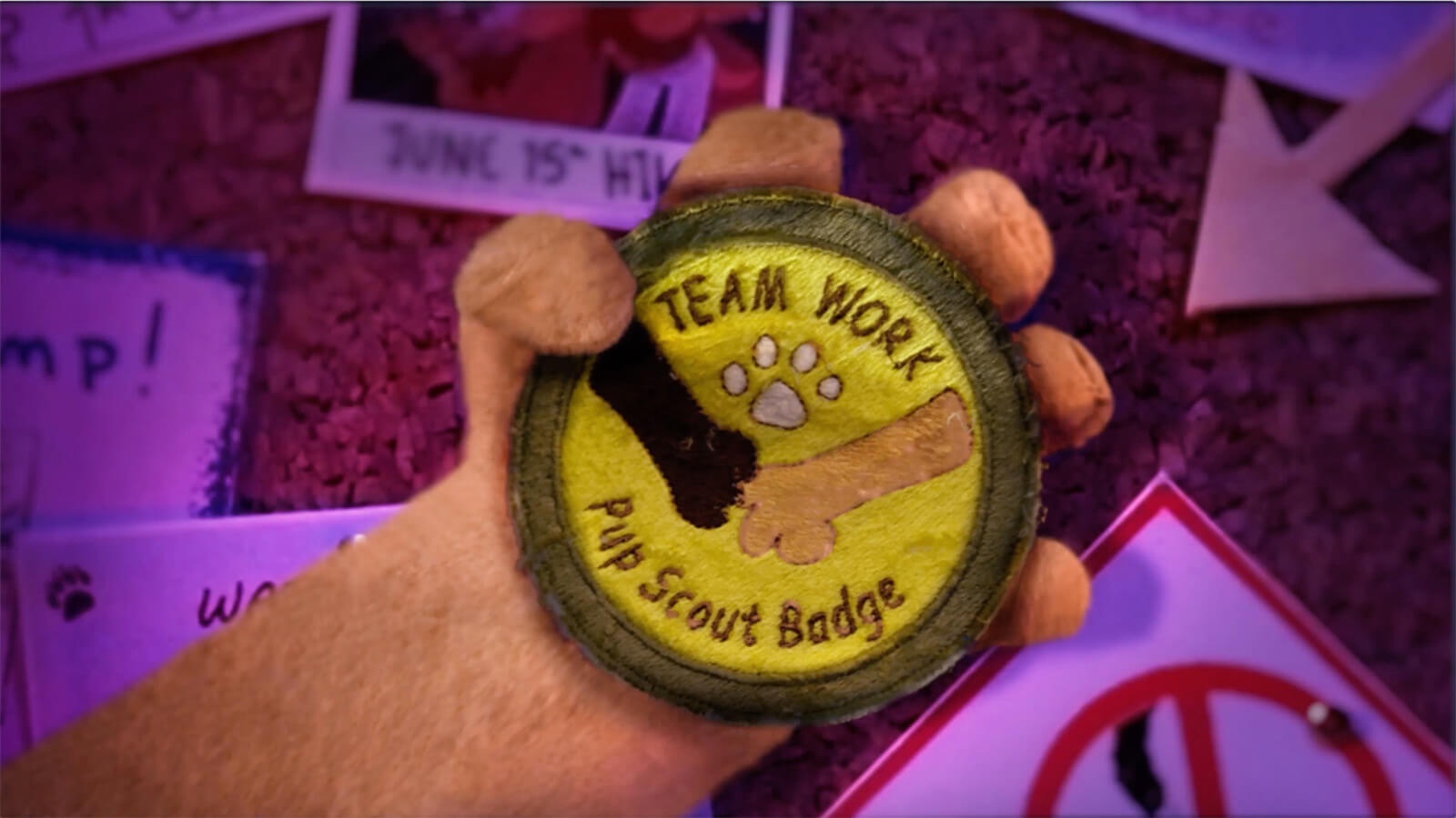A merit badge from the pup scouts for "Team Work."