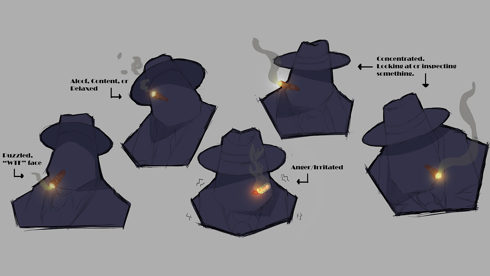 Several different facial expressions for the boss character.
