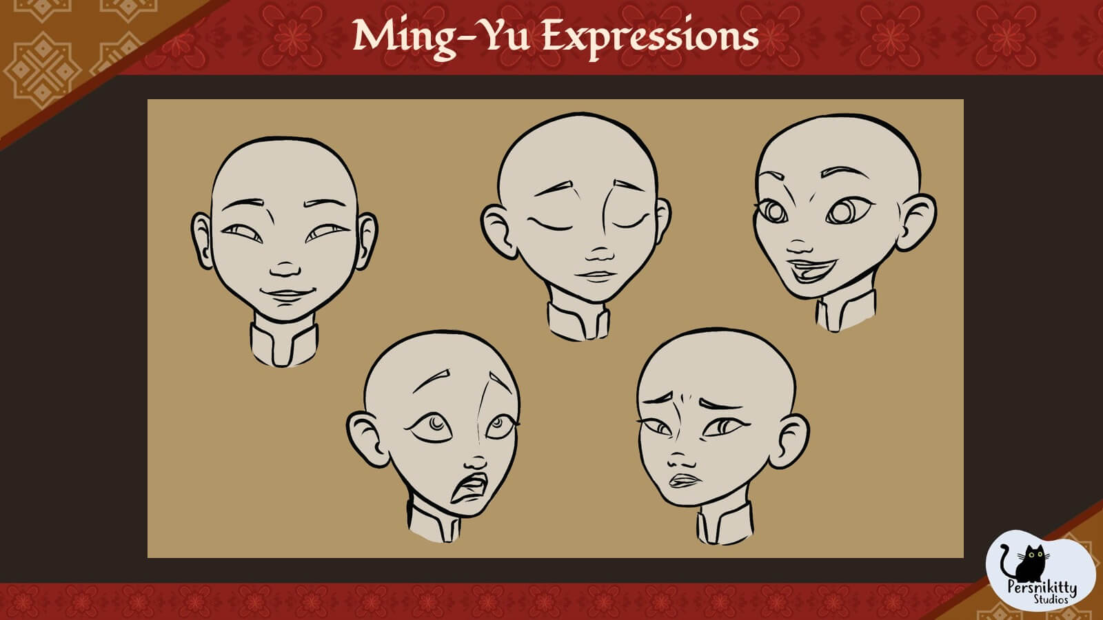 A slide displaying a variety of facial expressions for Ming. 