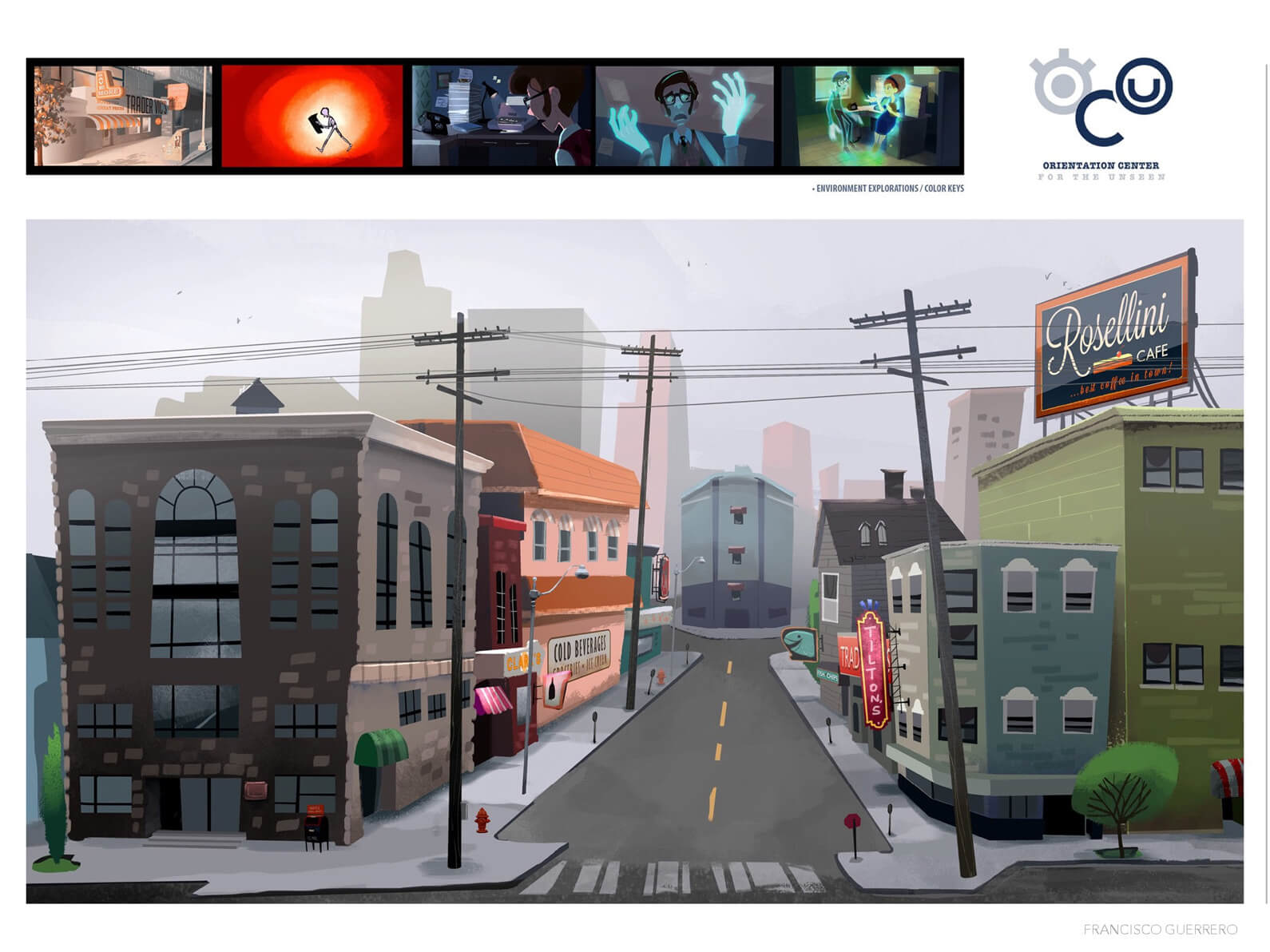 2D Color environment exploration and color key for the street setting in Orientation Center for the Unseen