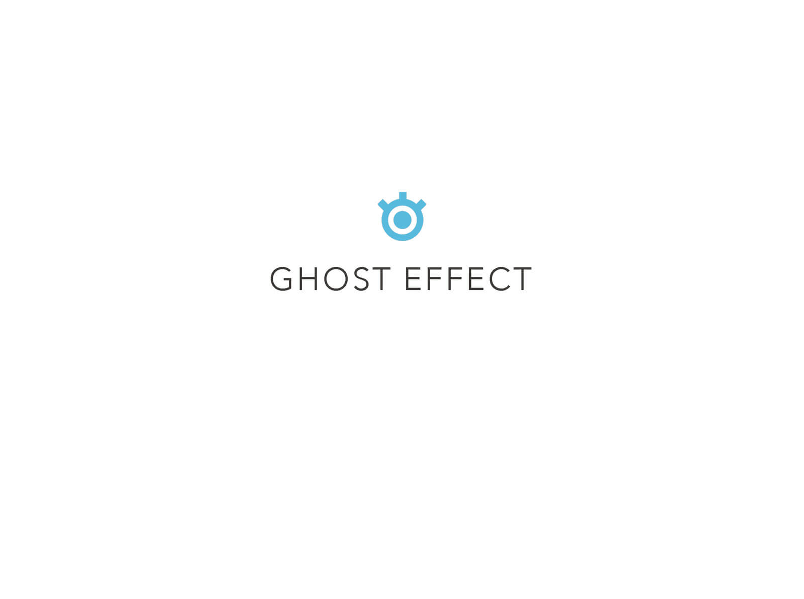 Presentation slide for the short film Orientation Center for the Unseen, white background with text reading "GHOST EFFECT"