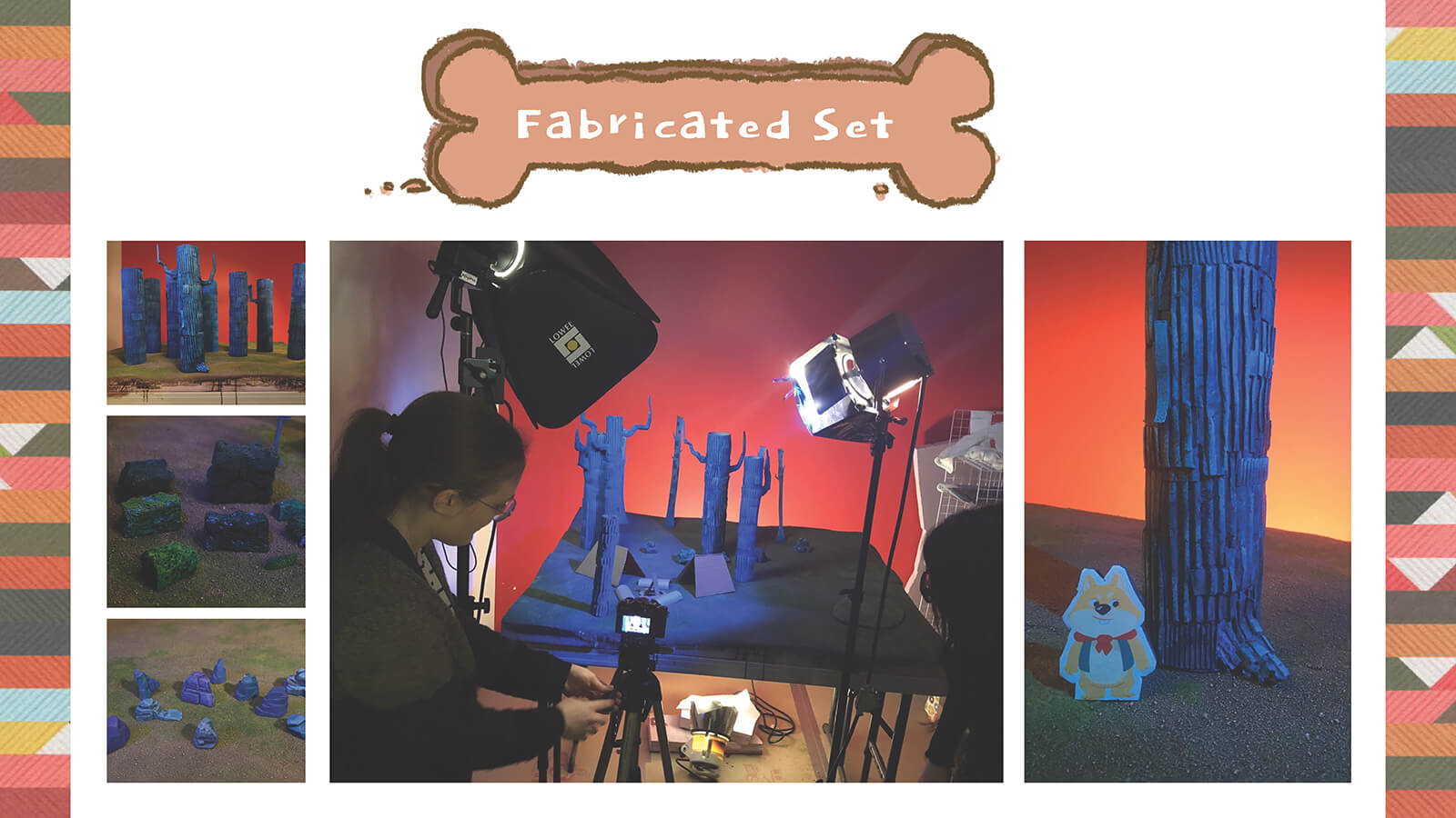 Photos of the practical, fabricated set for the animated film PrePAWsterous.
