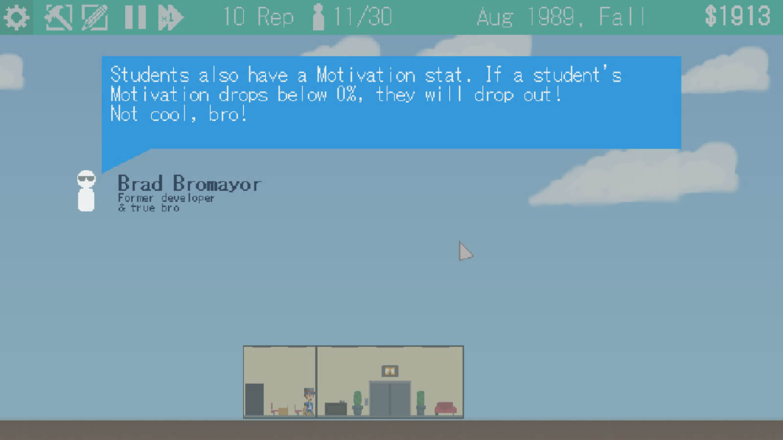 Former developer Brad Bromayor gives the player info on student motivation stats. 