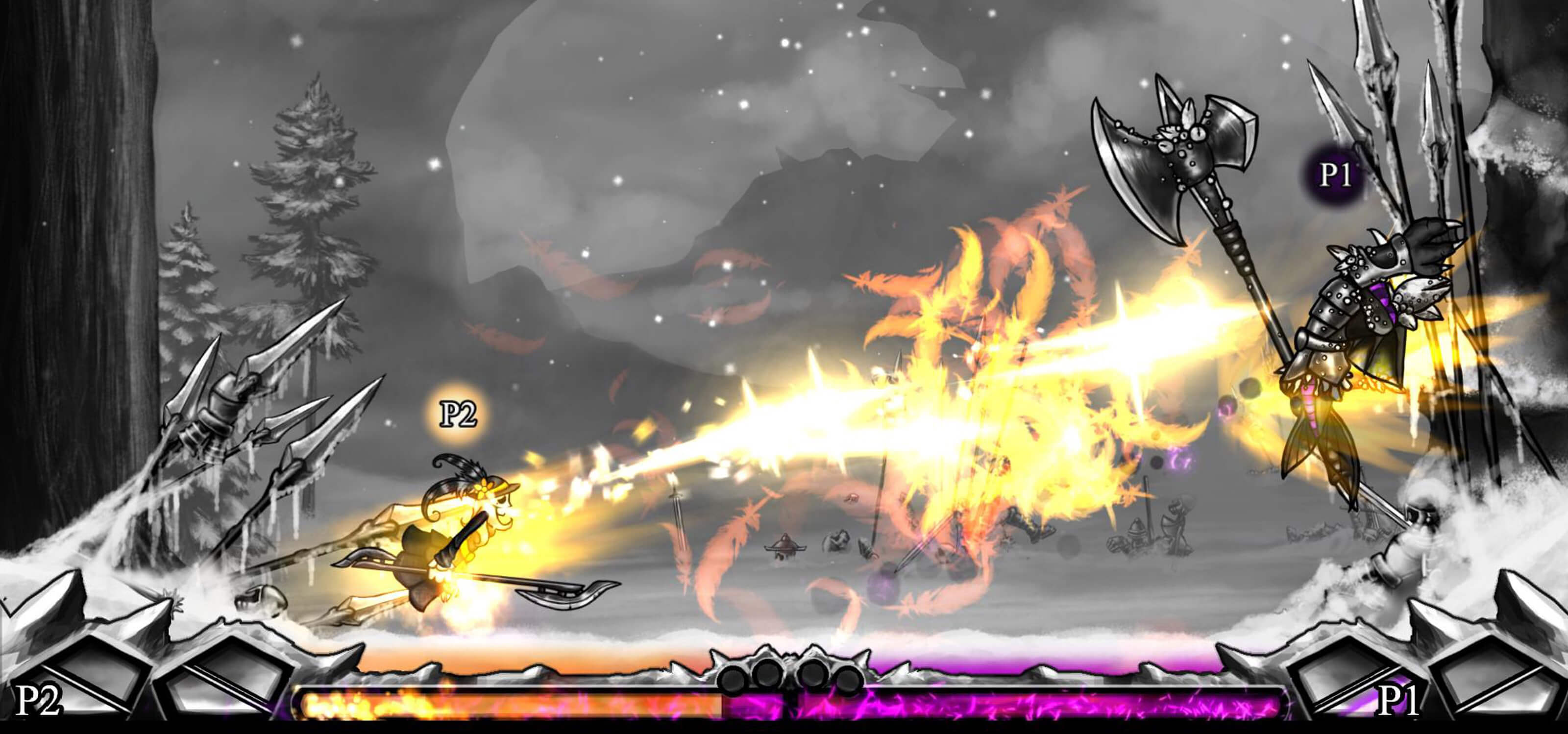 Screenshot of a battle from DigiPen student game Frozen Masquerade