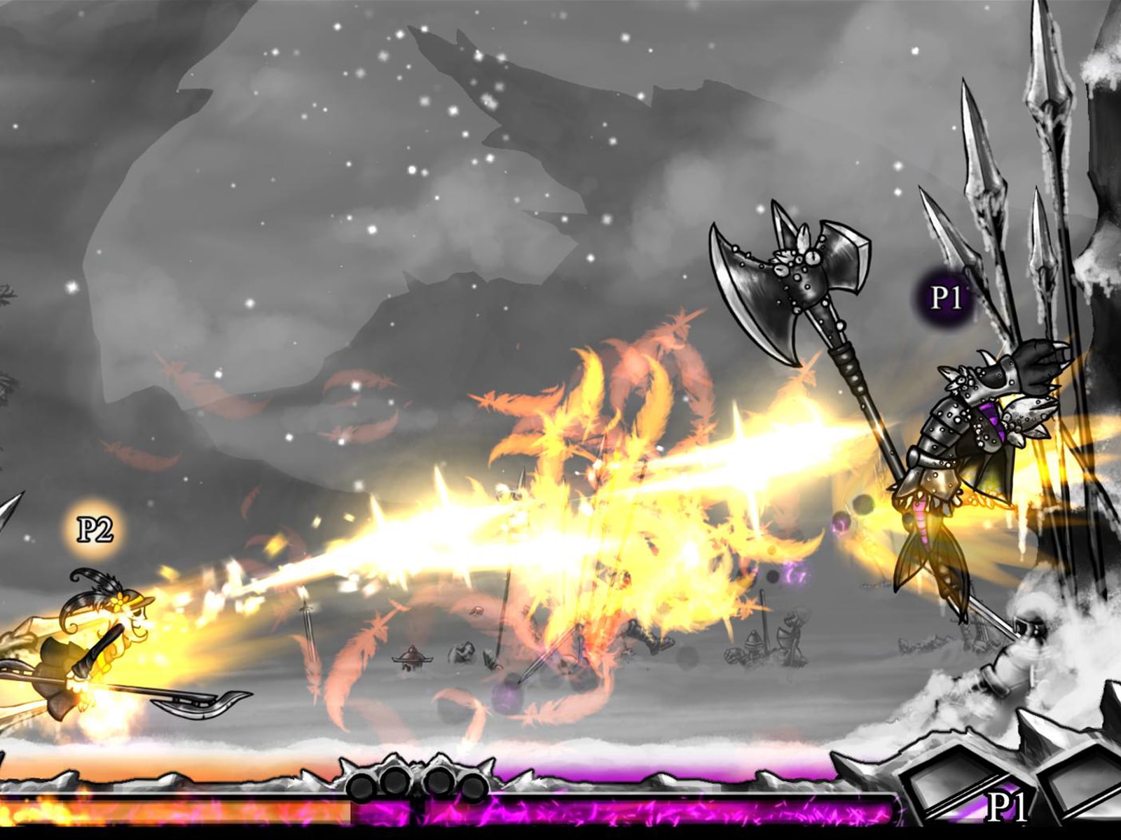 Screenshot of a battle from DigiPen student game Frozen Masquerade
