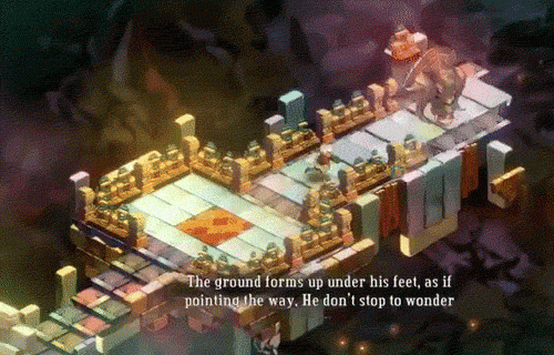 A scene from the game Bastion where the floor magically appears under the player. 