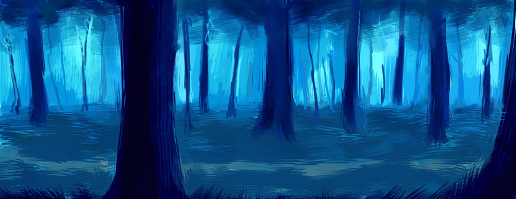 Illustration of a forest rendered in deep blues