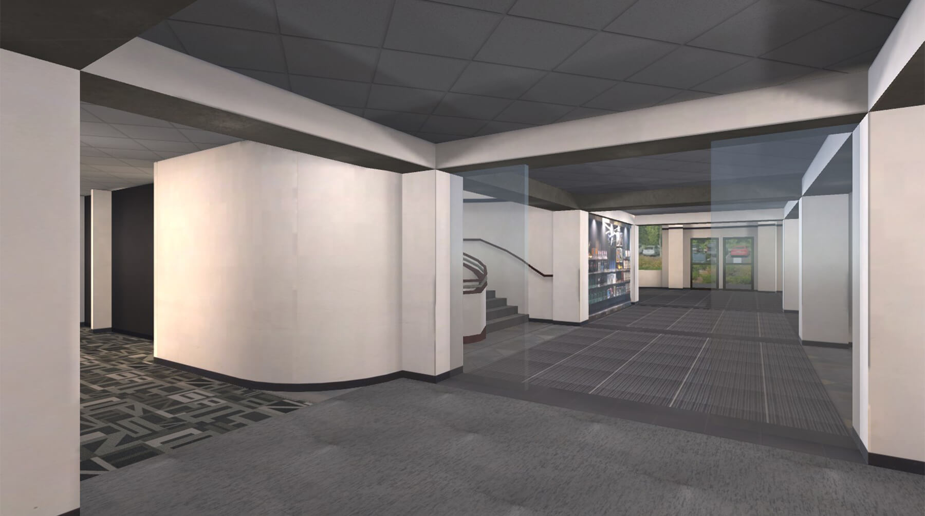 A 3D model of DigiPen's lobby, where AVAR attendees will be able to chat and network.