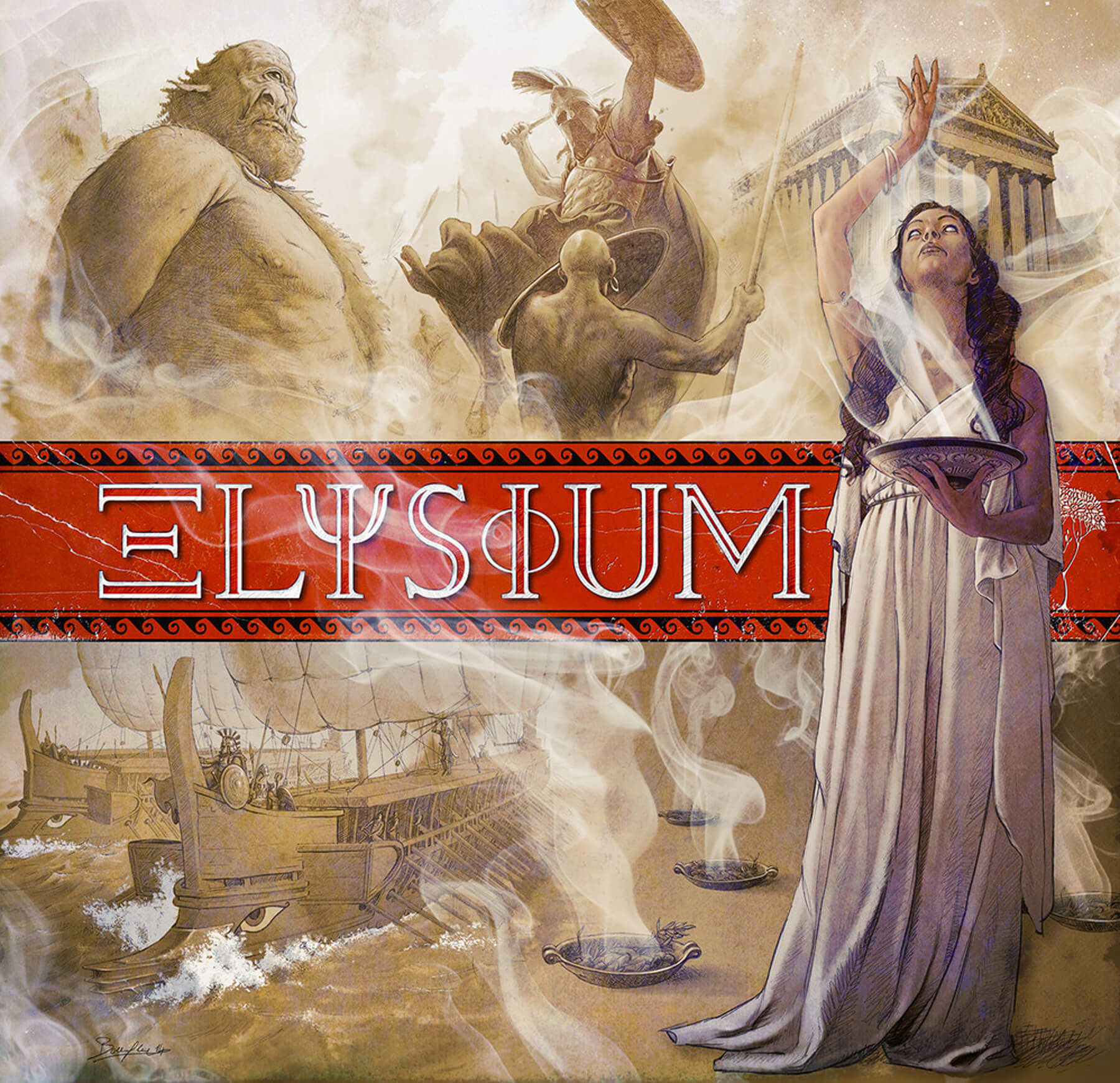 The cover art for the board game Elysium.