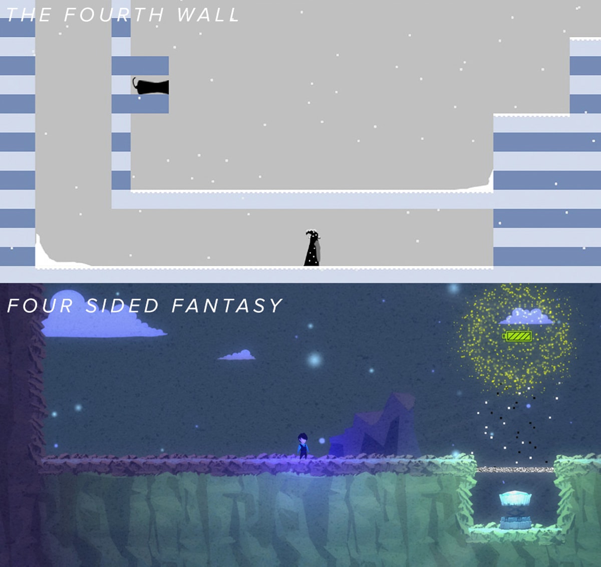 Comparison of screenshots from The Fourth Wall and Four Sided Fantasy