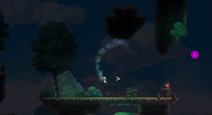 An animated GIF from Arc Apellago showing the hero dashing through enemies and scaling a wall.
