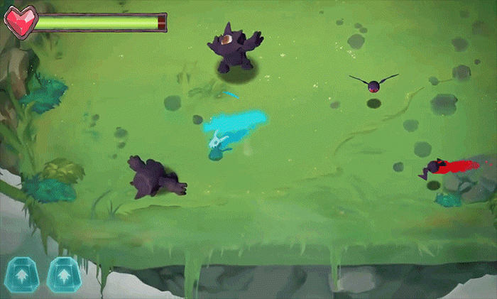 An animated GIF from Isles of Limbo showing the player fighting cyclops enemies with a sword and hammer.