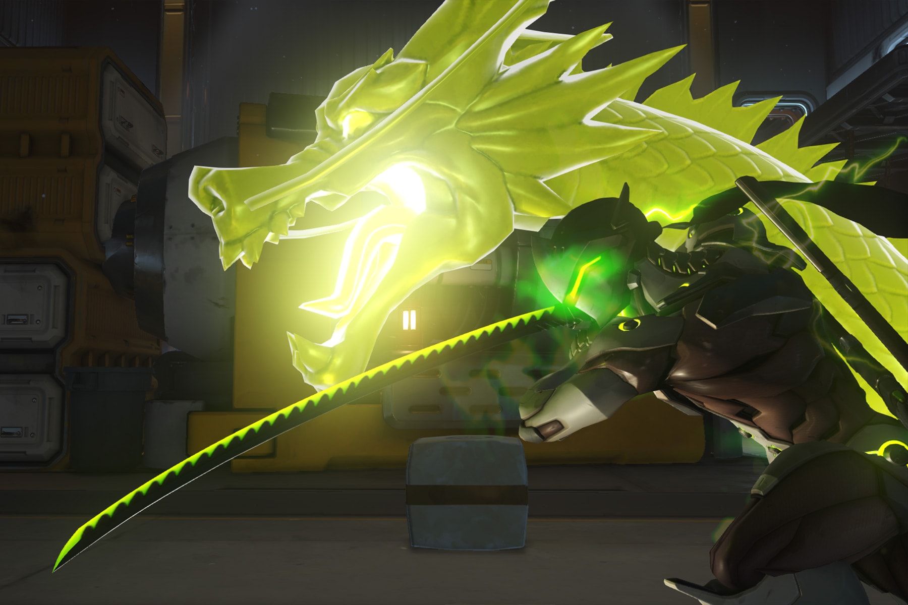Screenshot from Overwatch featuring a yellow dragon