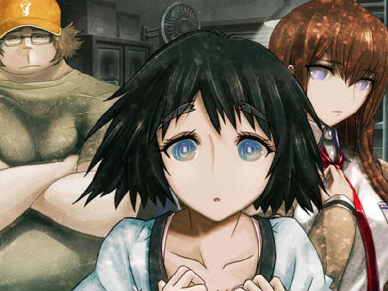 Screenshot of two female characters and one male character staring at the screen