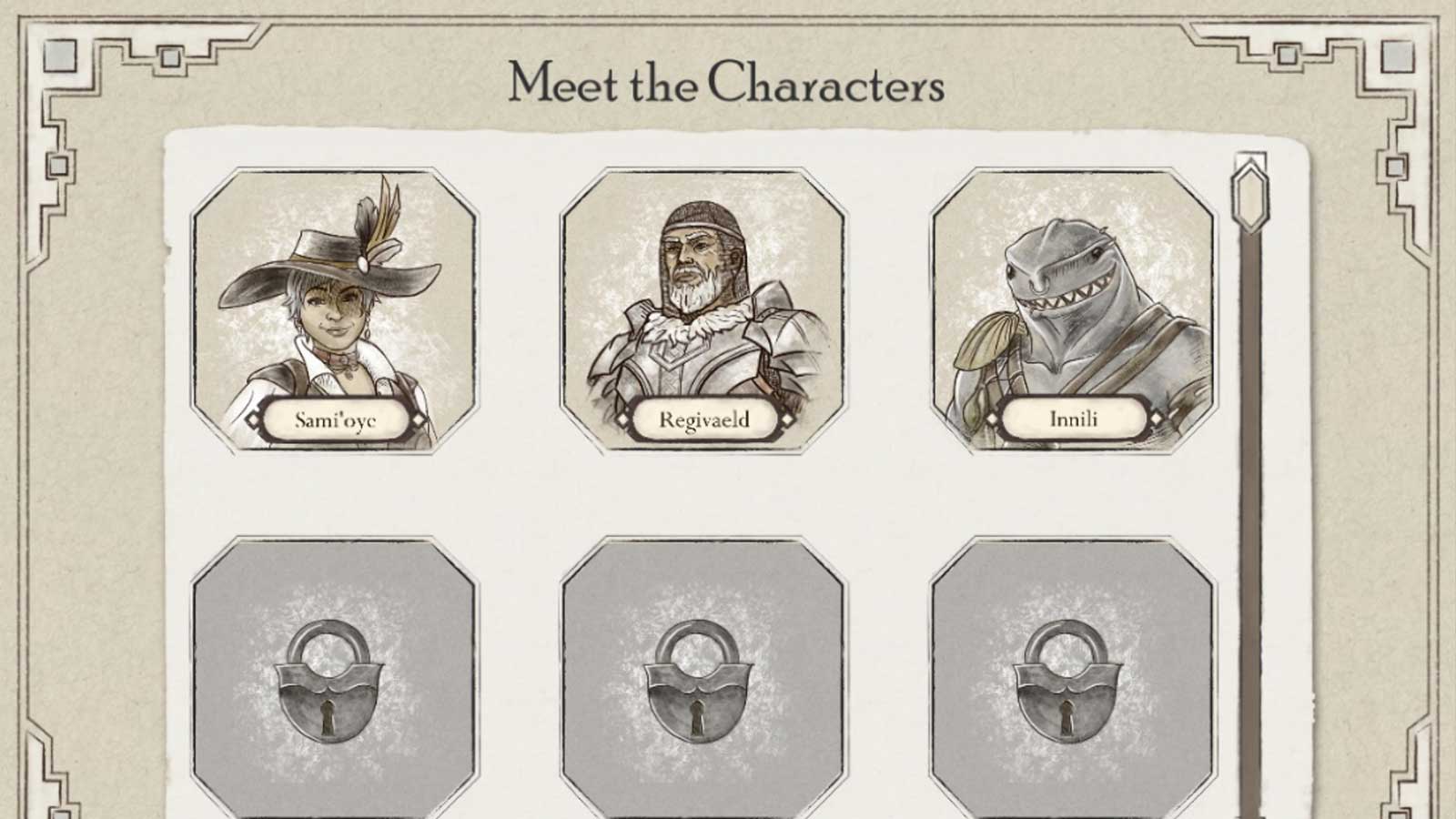 A drawing titled “Meet The Character” displaying icons for three fantasy characters. 