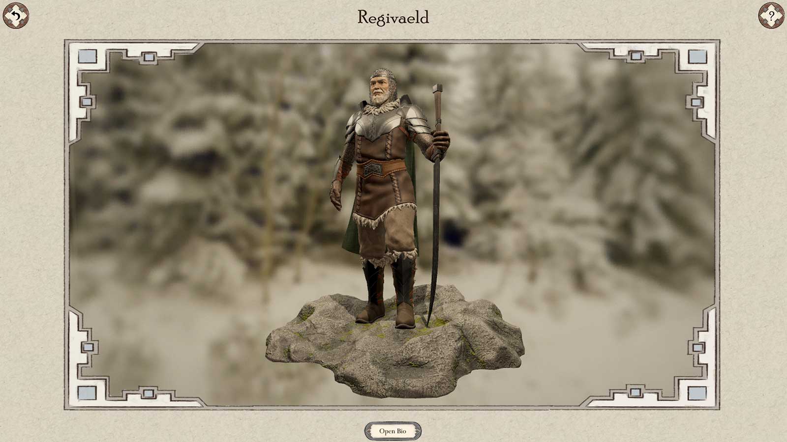 A 3D model of an old knight holding a sword named Regivaeld. 