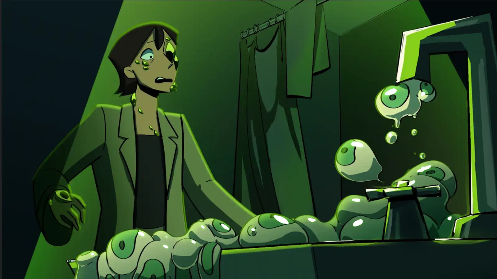 Eyes pour out of a sink drain.