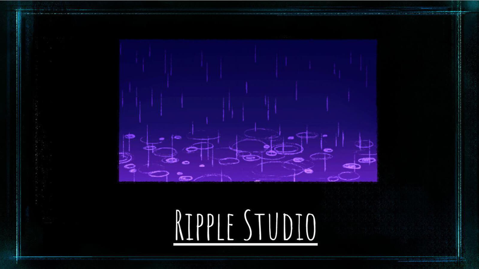 Student animation team Ripple Studio's logo card, featuring purple and blue rain drops.