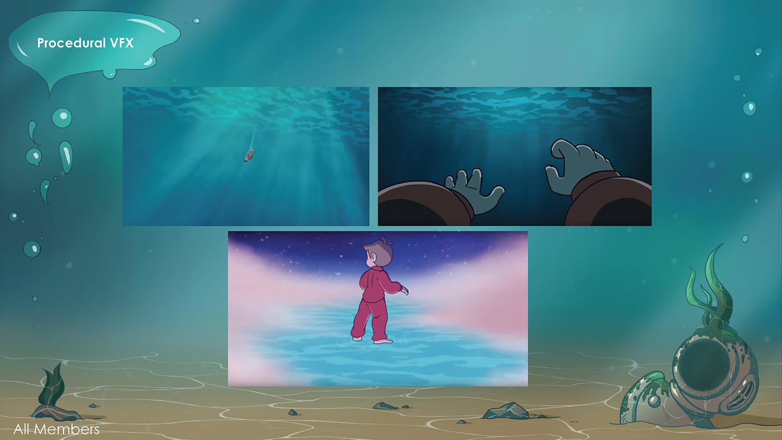 Three scenes stills from the film Fathom