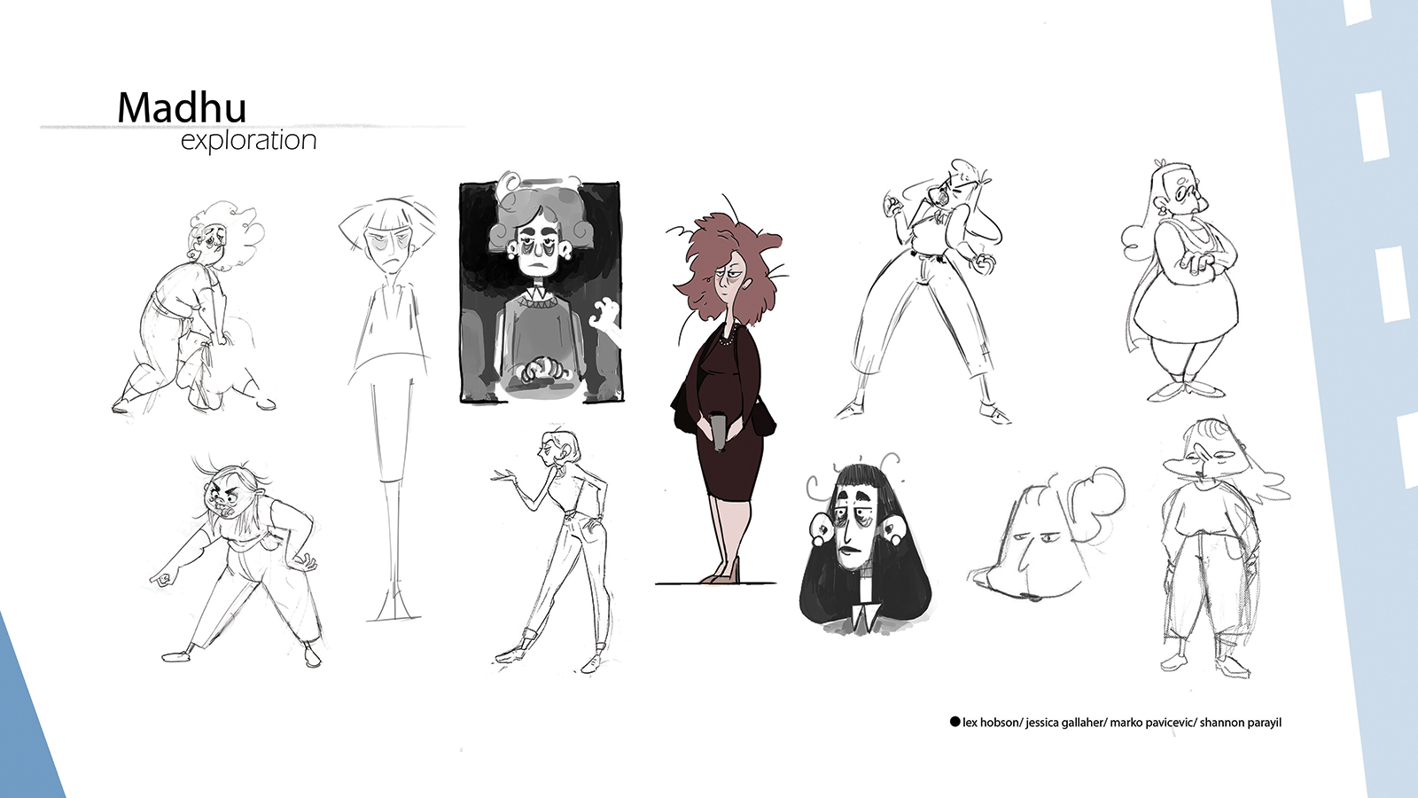 Concepts and sketches for Flap character Madhu.