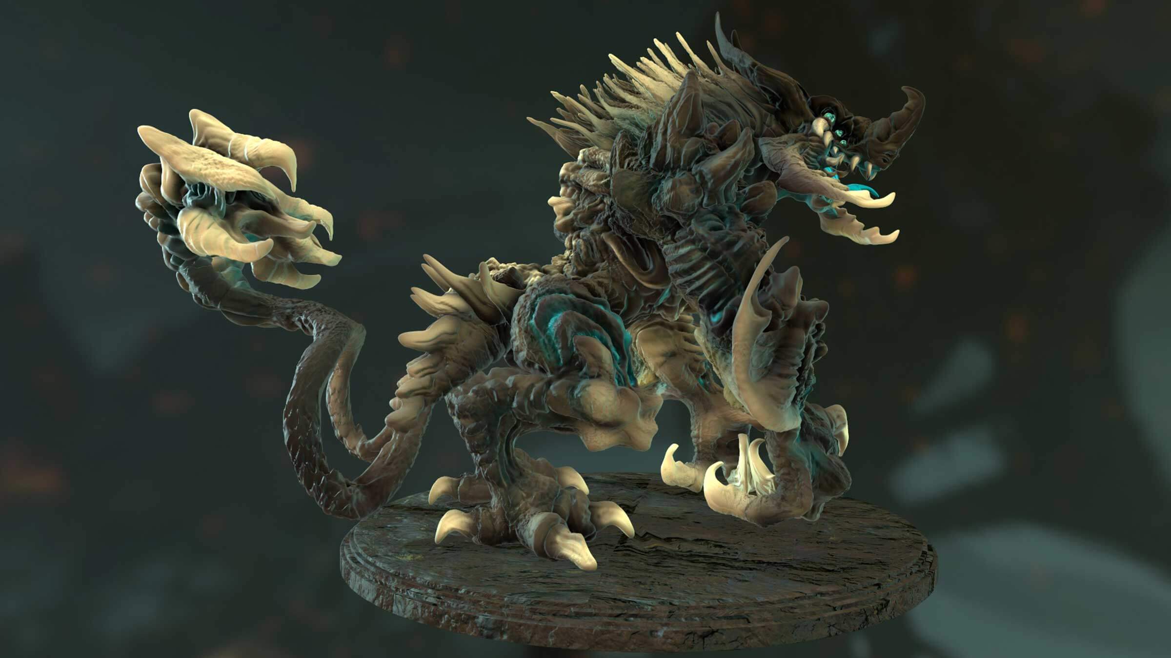 Detailed dragon enemy on a platform.