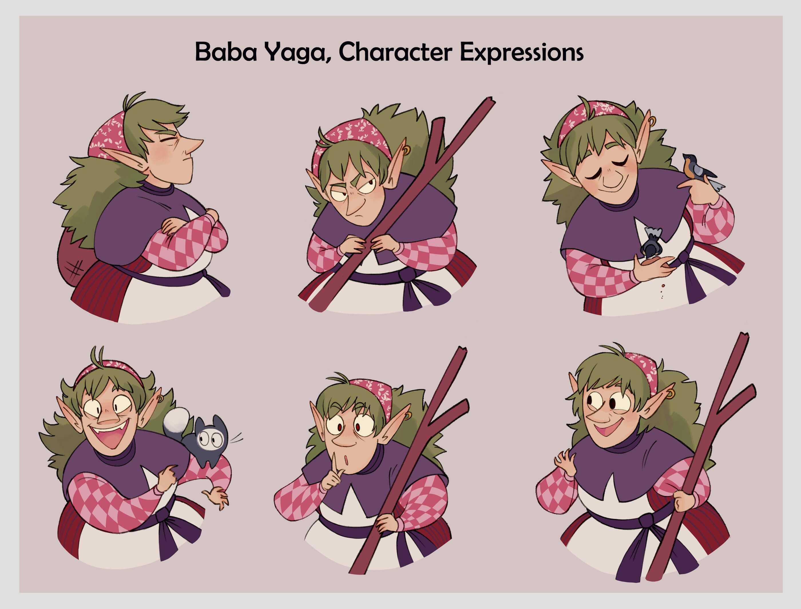 Character sheet of an old woman making various expressions.