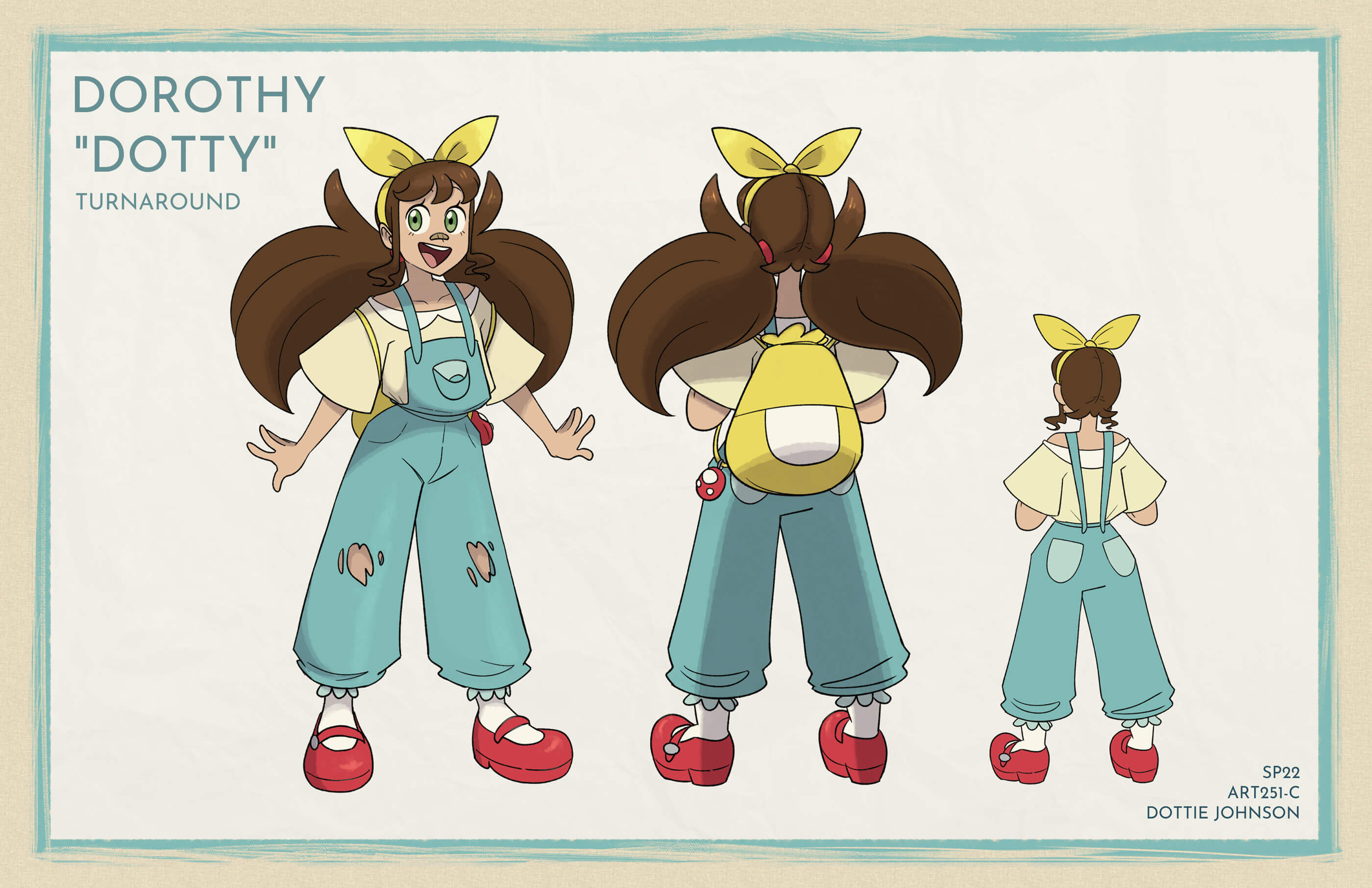 Character concept for an optimistic young woman.