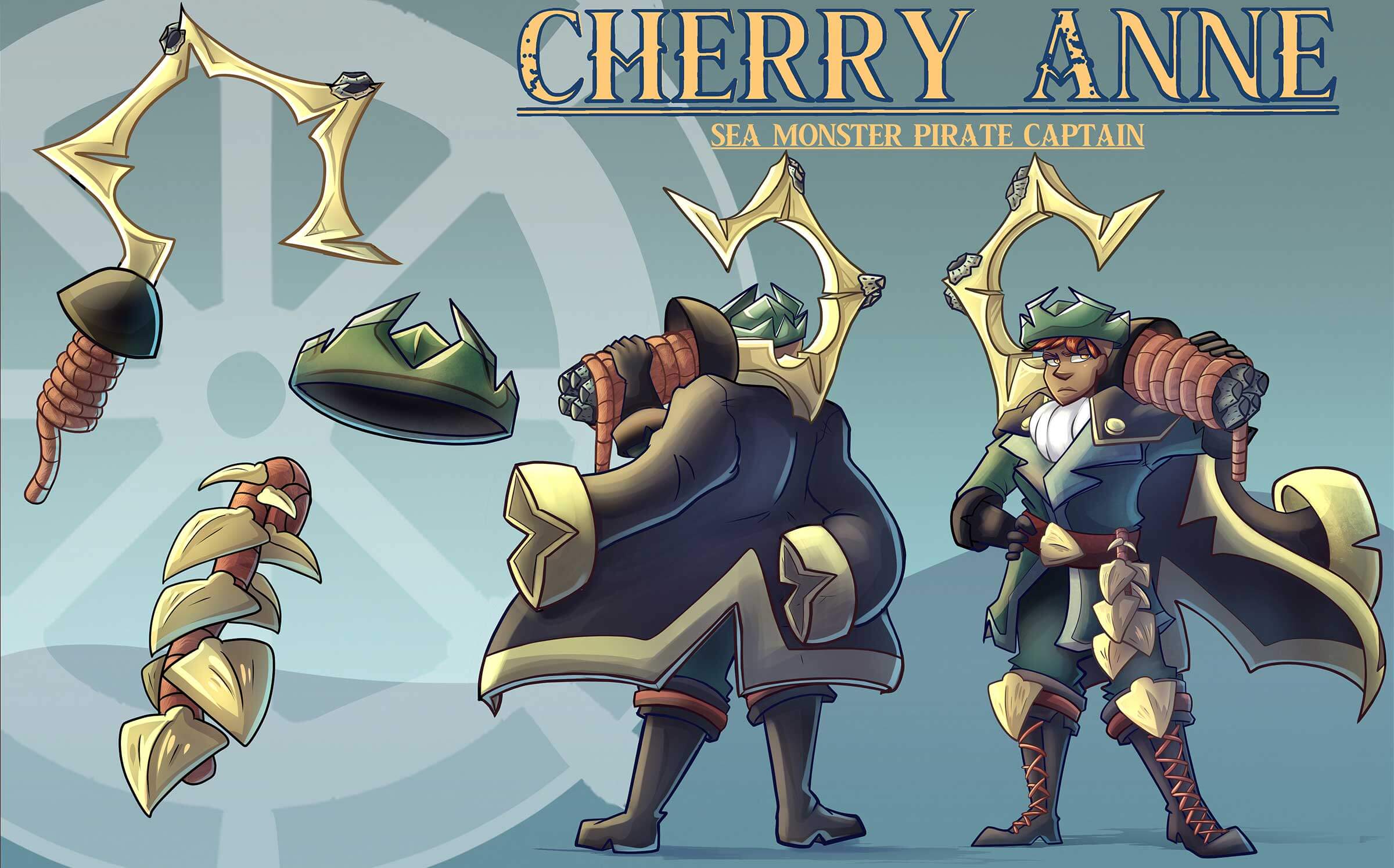 Character art of the sea monster pirate captain Cherry Anne.