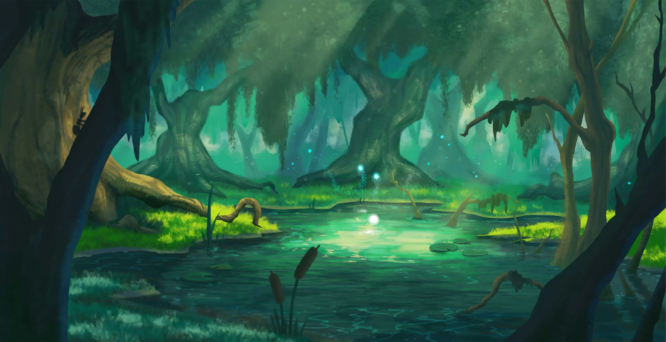 A painting of a swamp.
