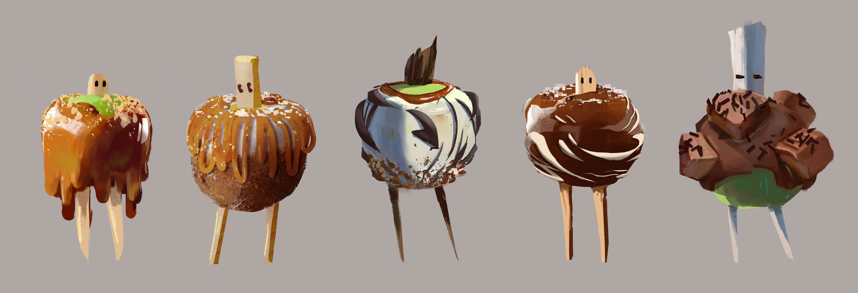 Characters with body's of chocolates and sweets with limbs of sticks.