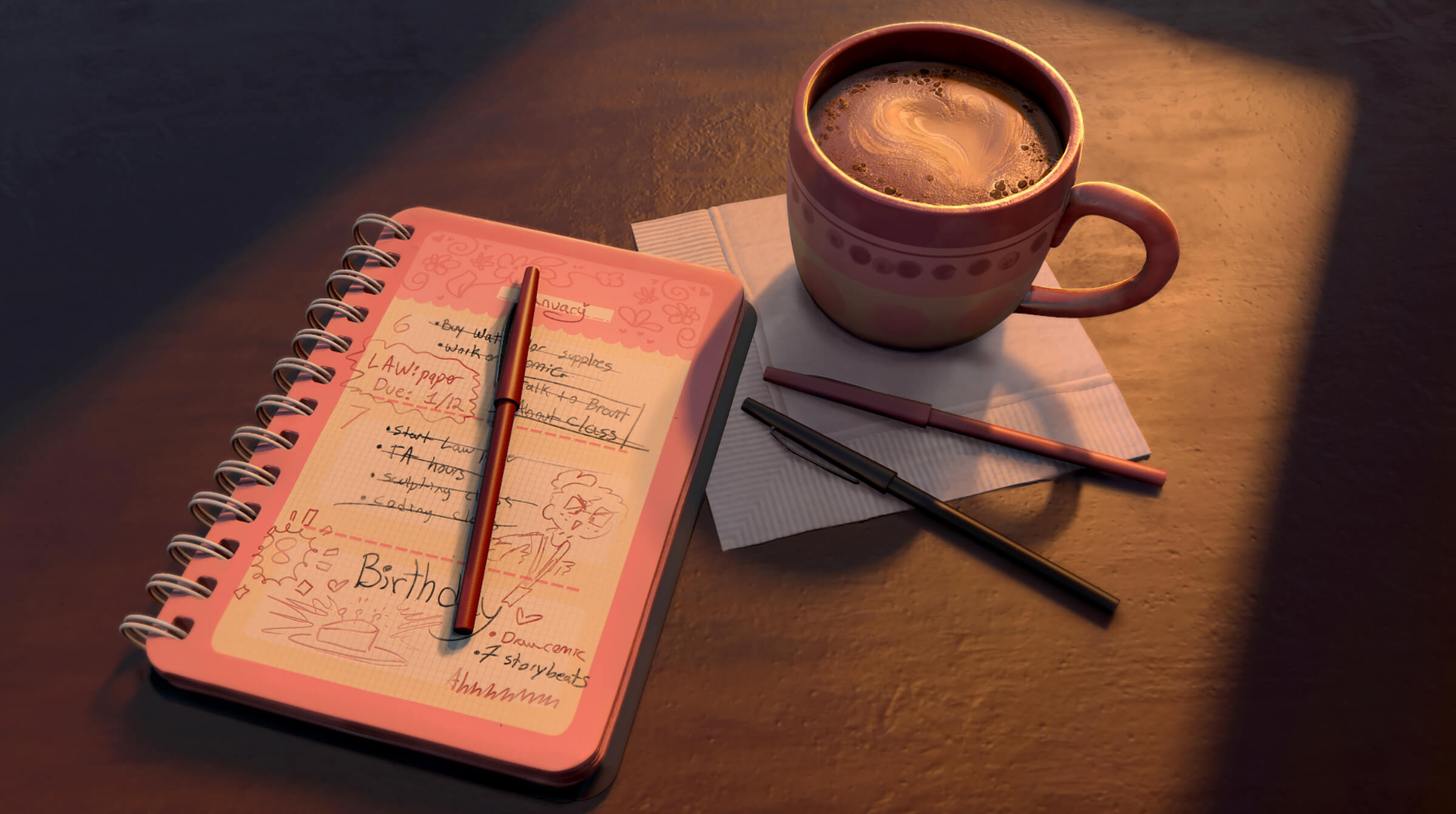 A diary and a cup of coffee
