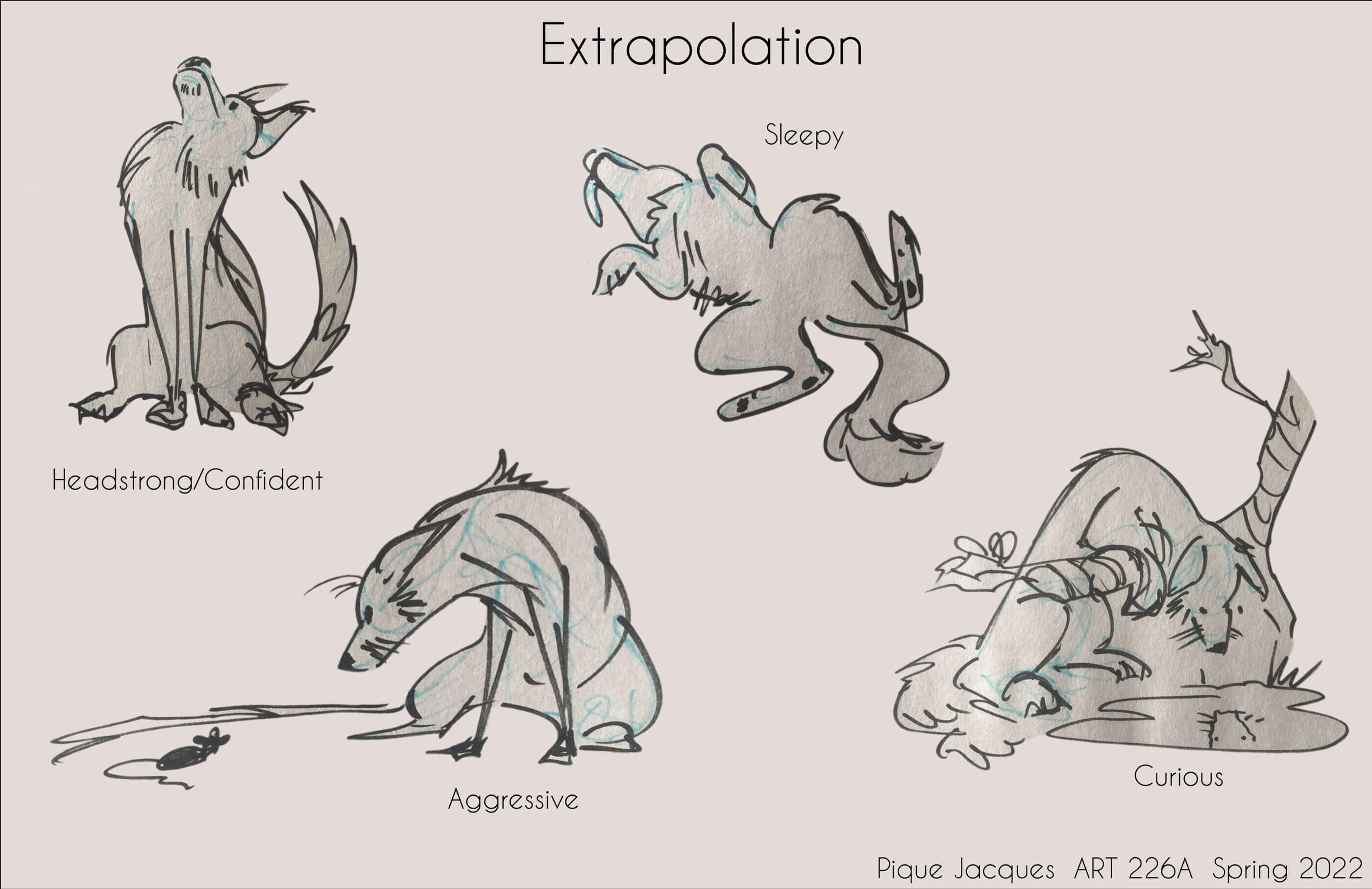 Character concept showing different emotions of a dog.