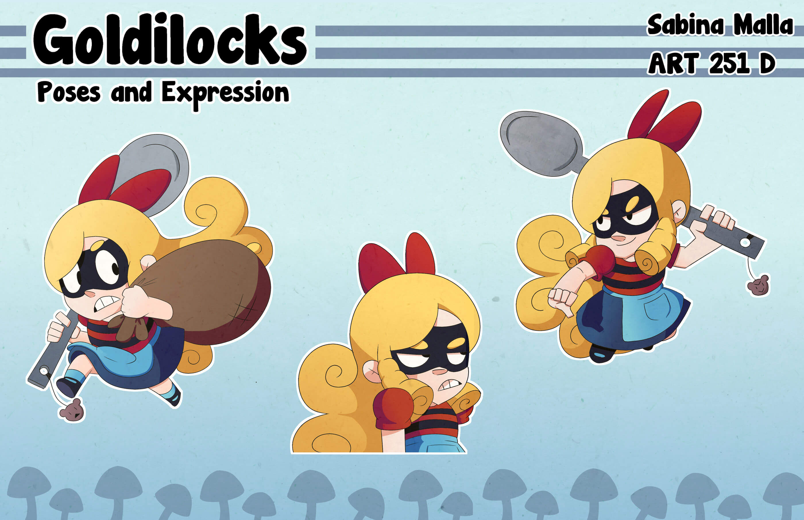 A character concept of a mischievous version of Goldilocks.