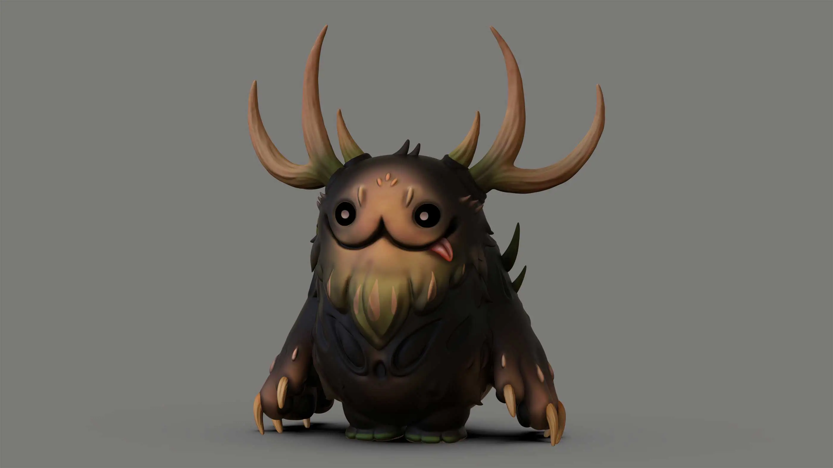A 3D render of a small furry creature with antlers.