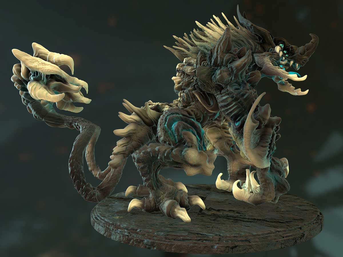 Detailed dragon enemy on a platform.