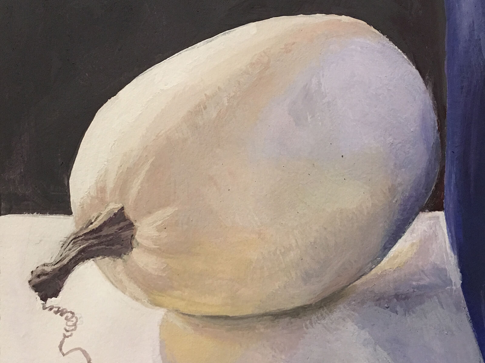 still-life traditional painting of a white gourd lying on its side