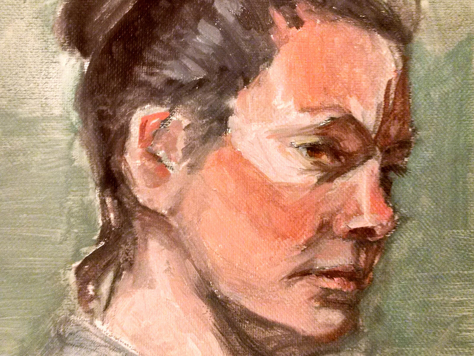 traditional painted portrait of a woman in partial profile