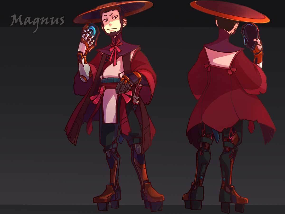 Art for Magnus, a man cloaked in red with a mask in hand.