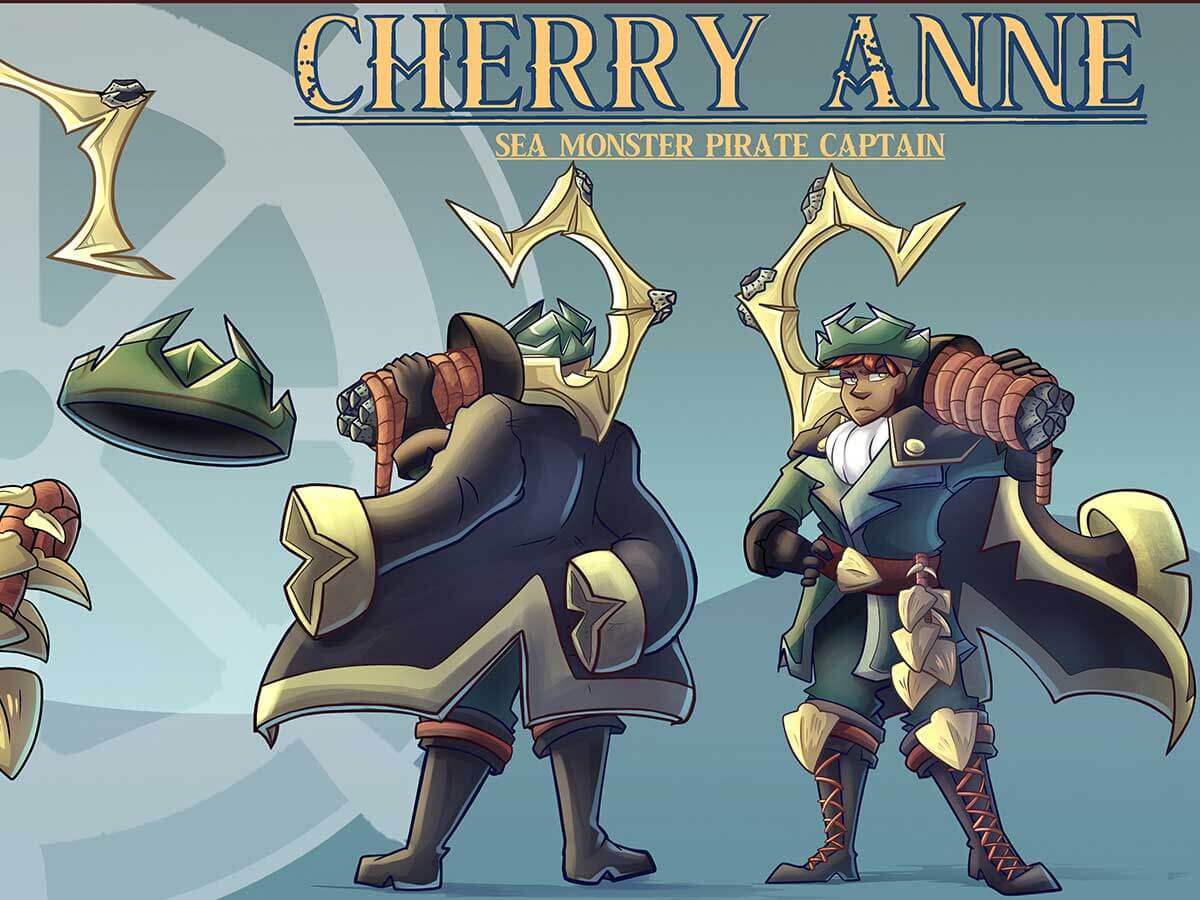Character art of the sea monster pirate captain Cherry Anne.