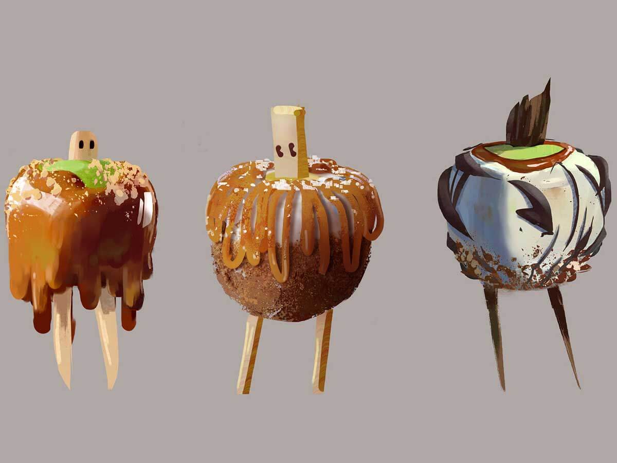 Characters with body's of chocolates and sweets with limbs of sticks.