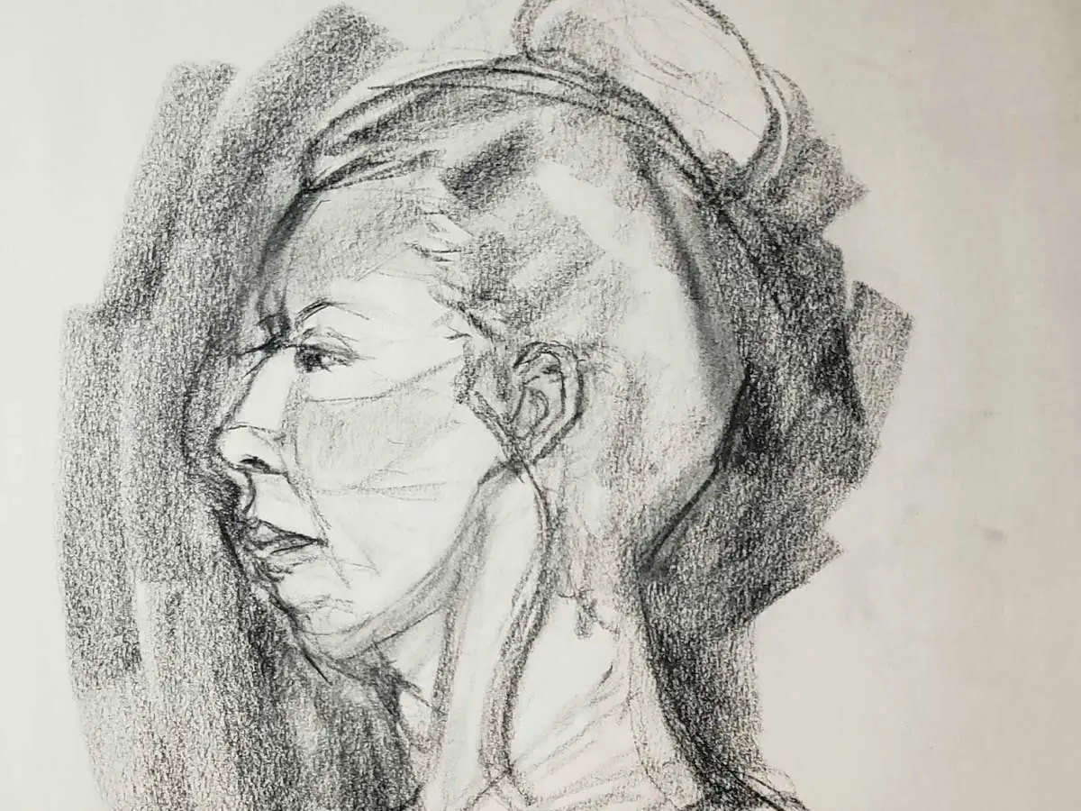 A sketch of a person's head.