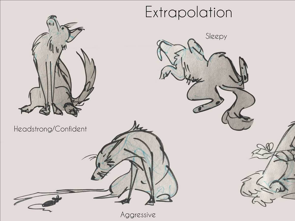 Character concept showing different emotions of a dog.