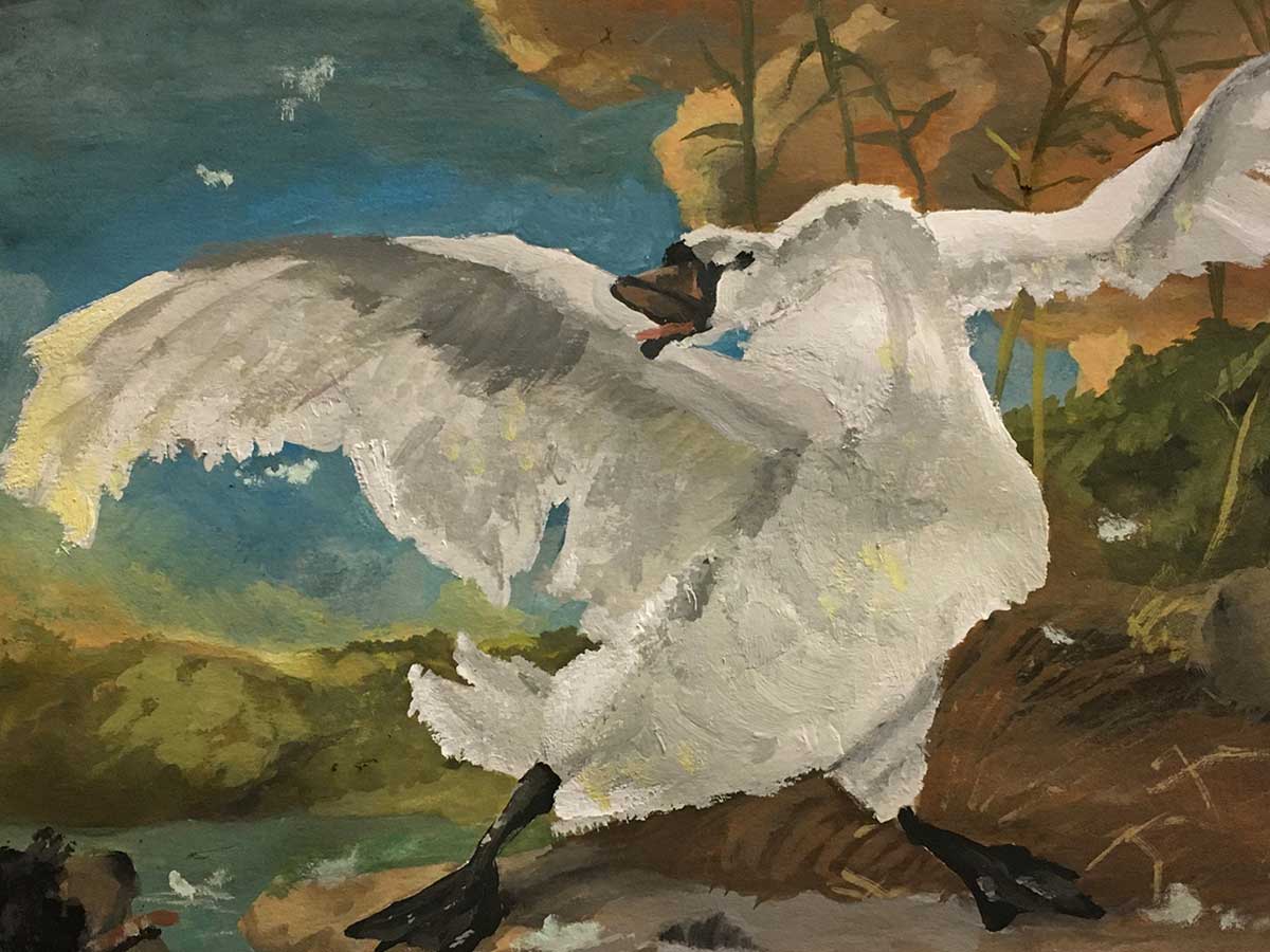A painting of a swan.