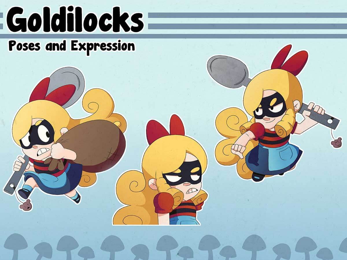 A character concept of a mischievous version of Goldilocks.