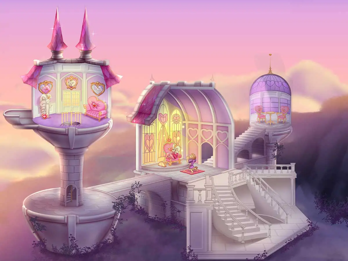 A painting of a diorama of a bunny's palace.