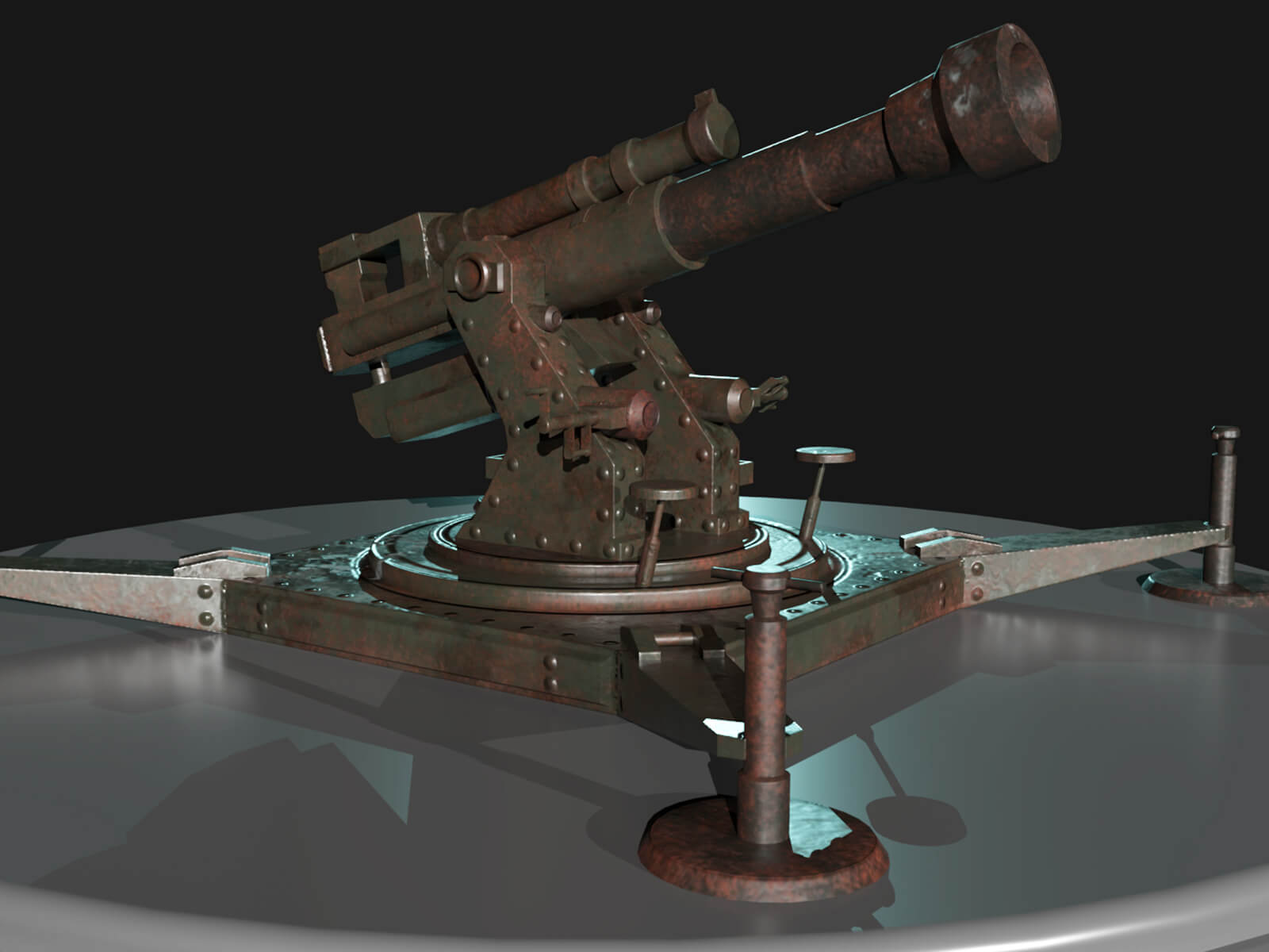A large weapon on a turntable