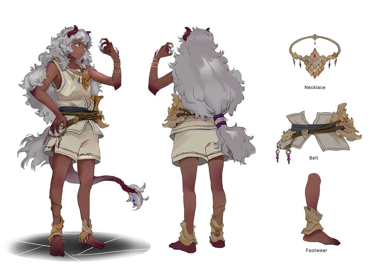Character art of Lucas featuring the belt, necklace, and footwear.