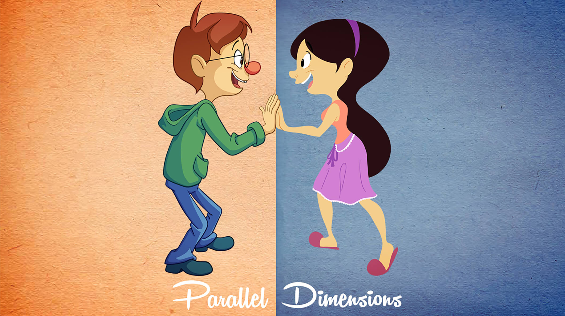digital painting of cartoonish male and female characters giving each other a high five