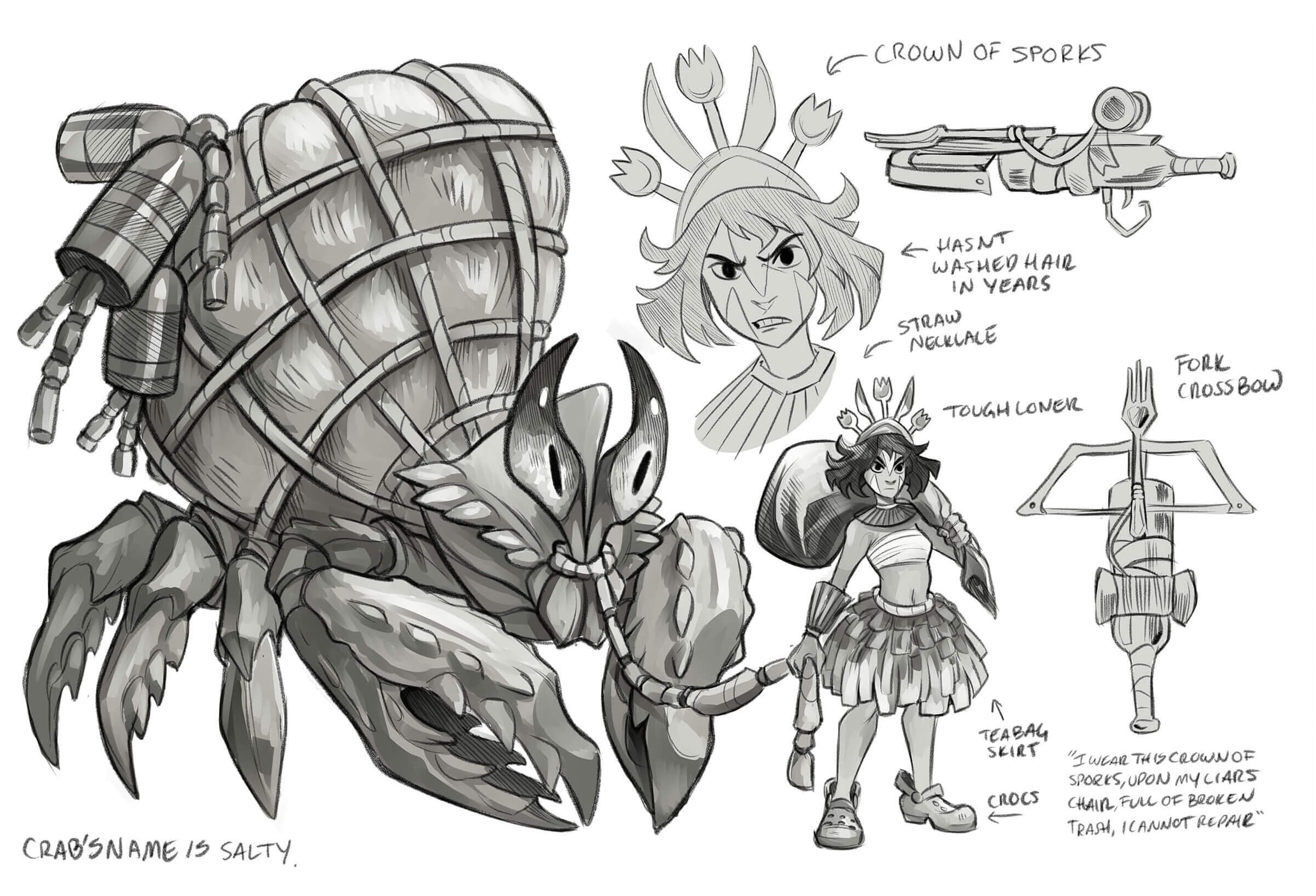 Sketches of a giant, captured hermit crab